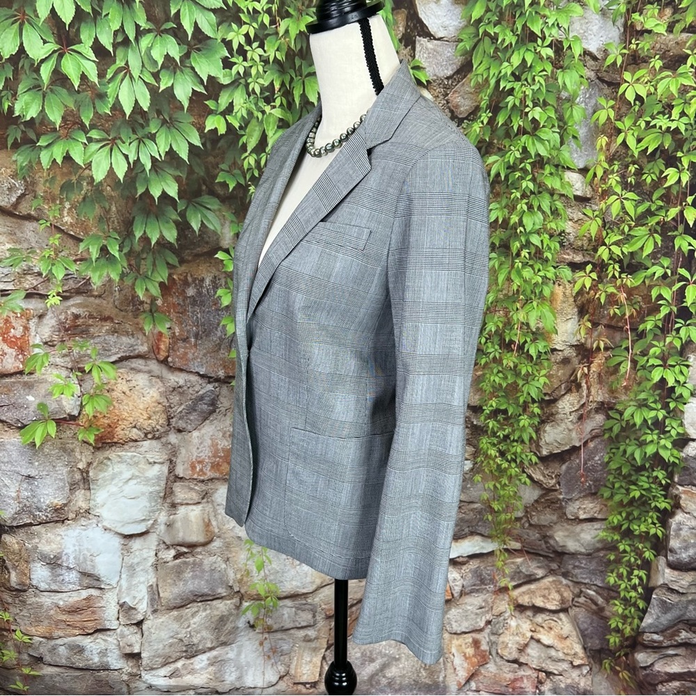 THEORY Minimalist Luxury Classic Gray Plaid Wool Blend Single Button Blazer, M - Picture 5 of 14